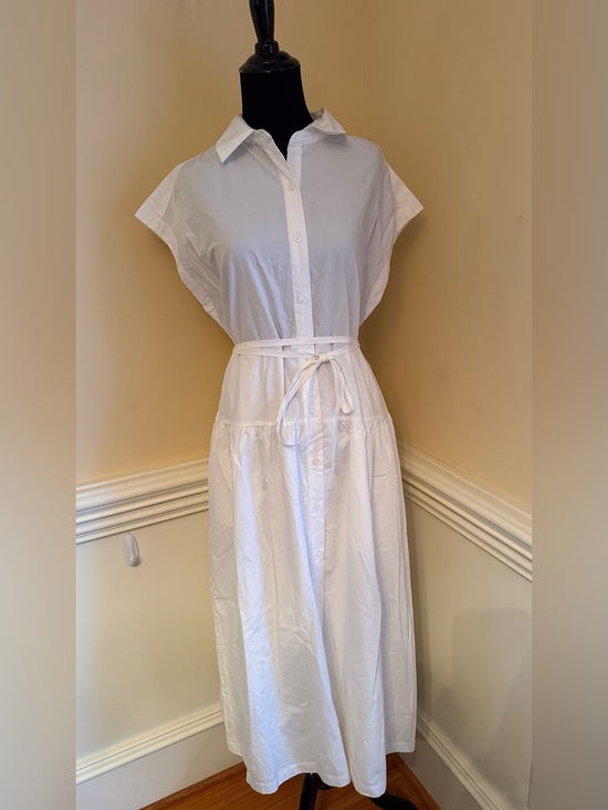 a new day Dresses & Skirts - A New Day White Cotton Poplin Cap Sleeve Midi Shirtdress w/ Tie Belt Size Small